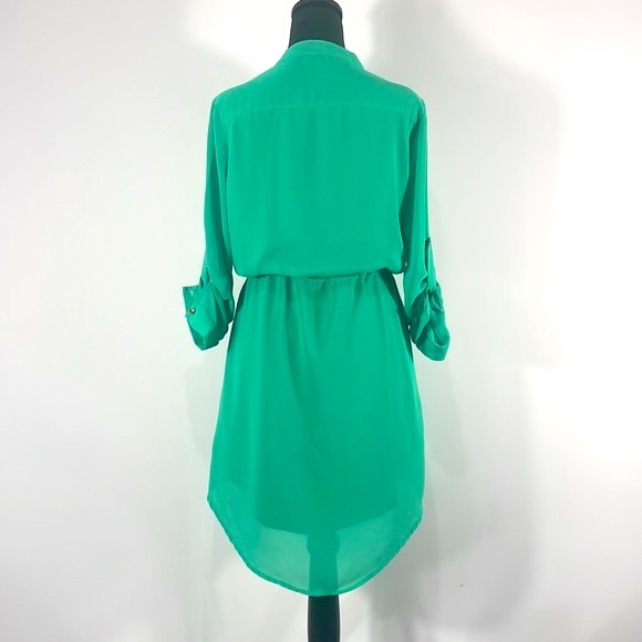Francesca’s Green topaz, Medium Shirt Dress Mini, w drawstring adjustable belt - Picture 3 of 8